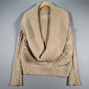All Saints Spitalfields Knit Sweater Womens 10 Beige Chunky Cable Knit Cowl Neck
